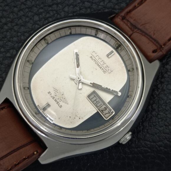 Vintage 1983 Citizen Automatic Mens Silver Watch W/daydate & Black accents - Picture 6 of 9